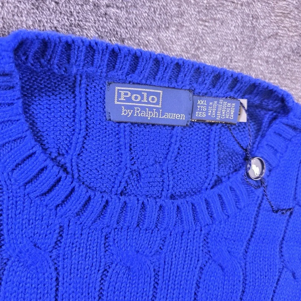 Polo Ralph Lauren Cable Knit Iconic USA Flag Sweater Mens XXL Blue Patriotic